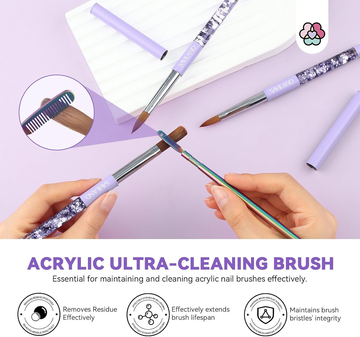 SAVILAND Kolinsky Acrylic Nail Brush Set: Size 6,10,14 Professional Nail Brushes Cleaner Manicure Tool for Acrylic Application Acrylic Powder Nail Extension 3D Nail Carving for Nail Art DIY image number 3
