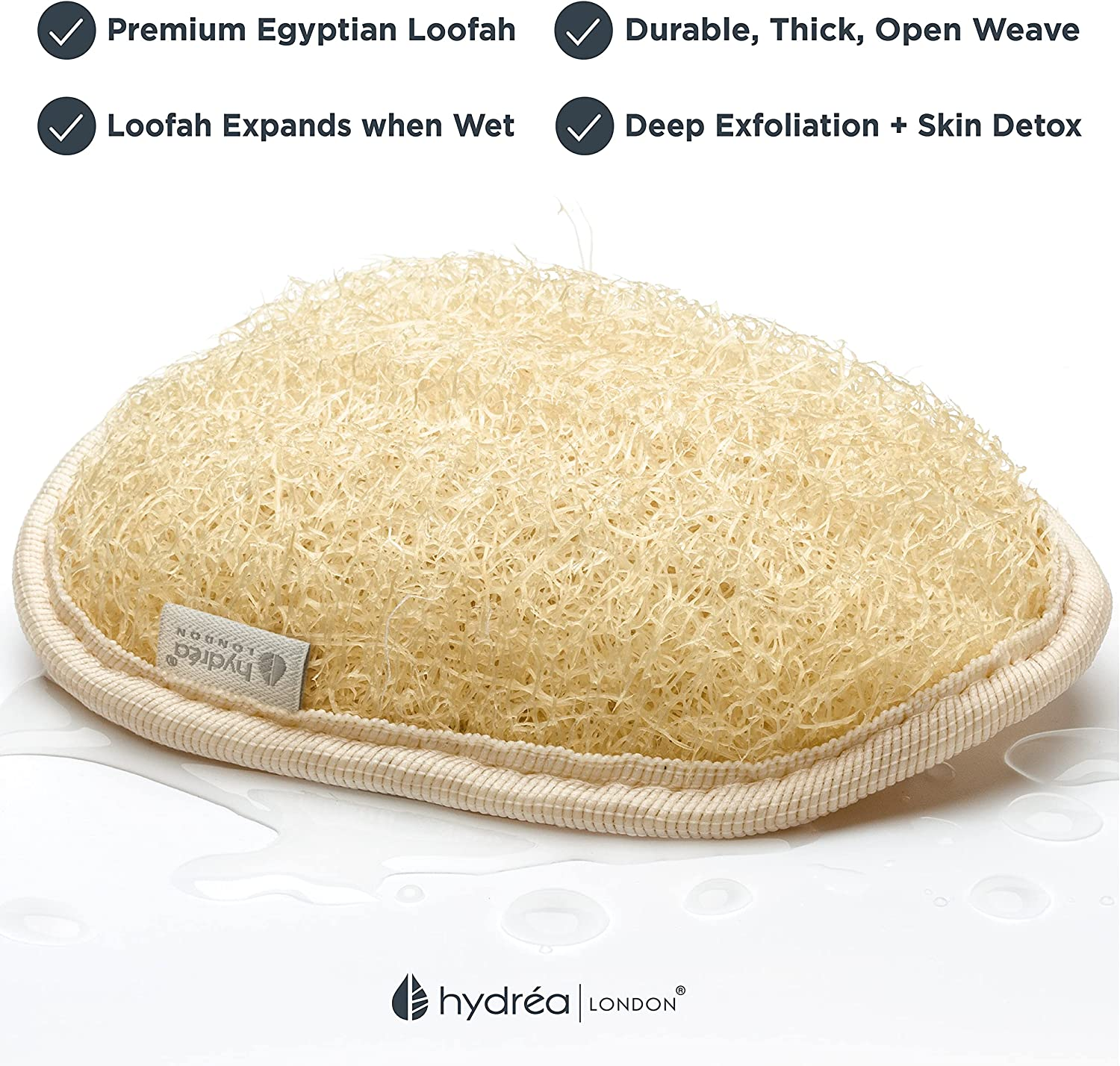 Hydr&eacute;a London Organic Egyptian Loofah Luxury Exfoliating Body Pad Natural Quality Spa Bodycare for Bath Shower image number 2