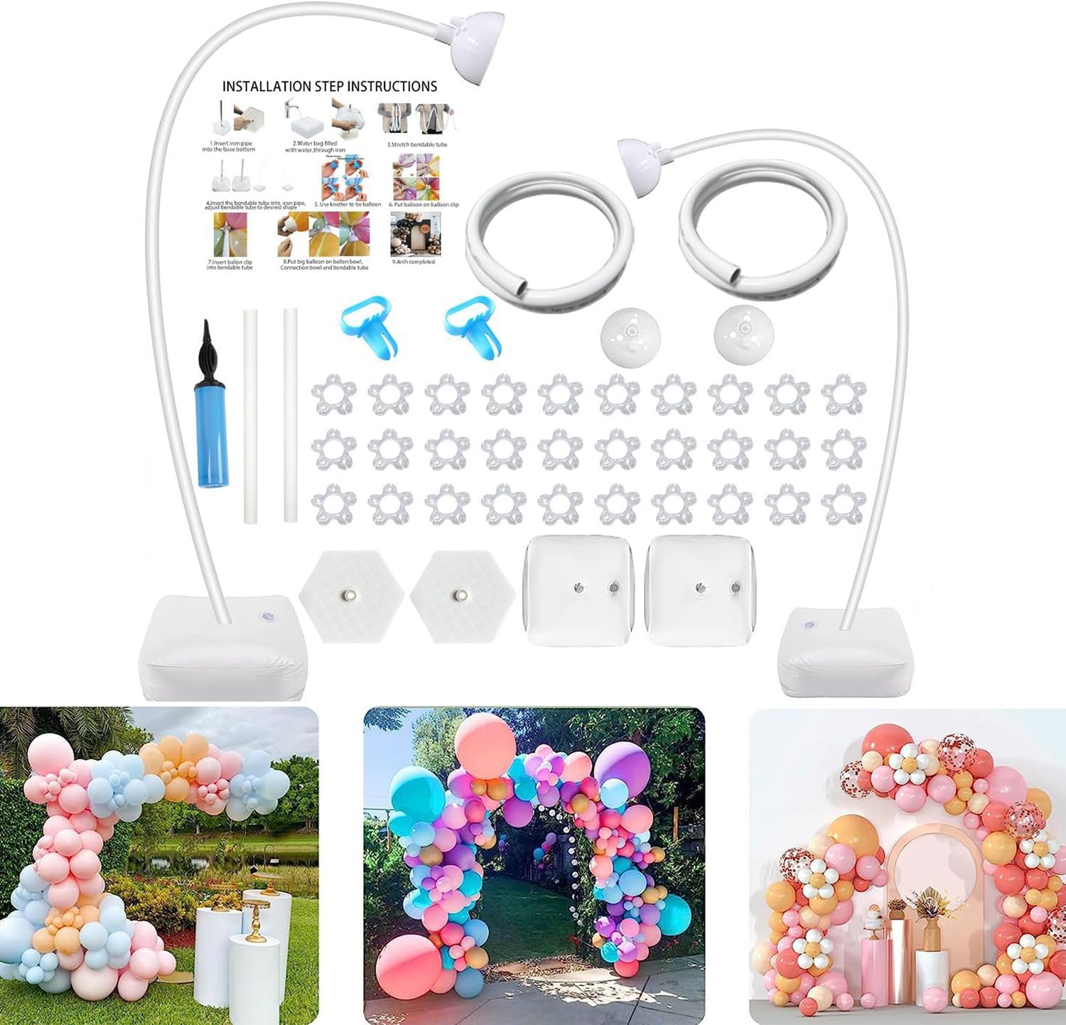 Balloon Arch Kit with Adjustable Frame & 30 Clips - Reusable Aluminum-Plastic Garland Stand for Weddings, Birthdays, Baby Showers - Includes Pump, Bases & Tools (8.2FT+5FT, Indoor/Outdoor) image number 3