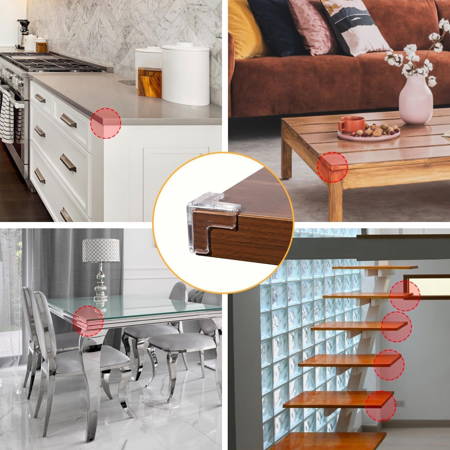 Clear Baby Proofing Corner Protectors - Invisible T, round & L Shape Edge Guards for Table and Furniture, Child Safety Kit to Cover Sharp Corners (30-Pack) image number 5