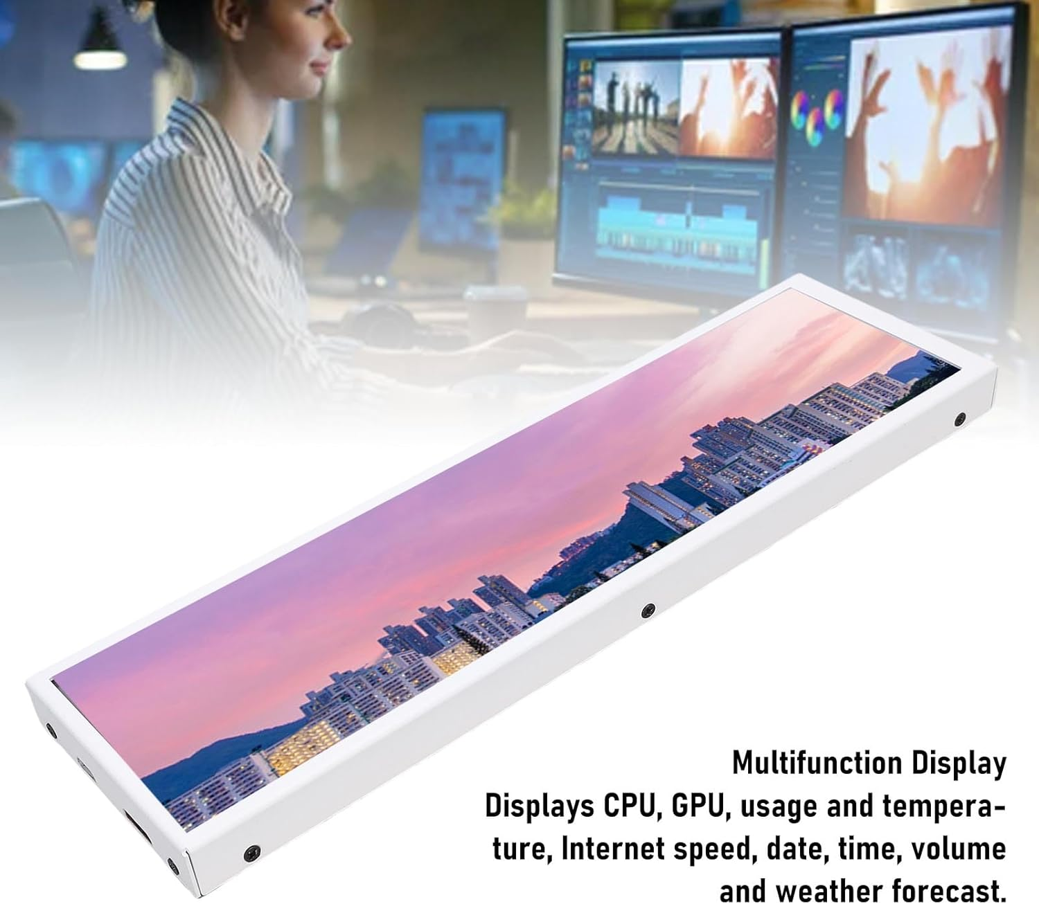 Generic 8.8 Inch Mini Touchscreen, 480X1920 Long Bar PC Temperature Display, Wide Viewing Angle Monitor with Speakers for DIY Music Spectrum image number 6