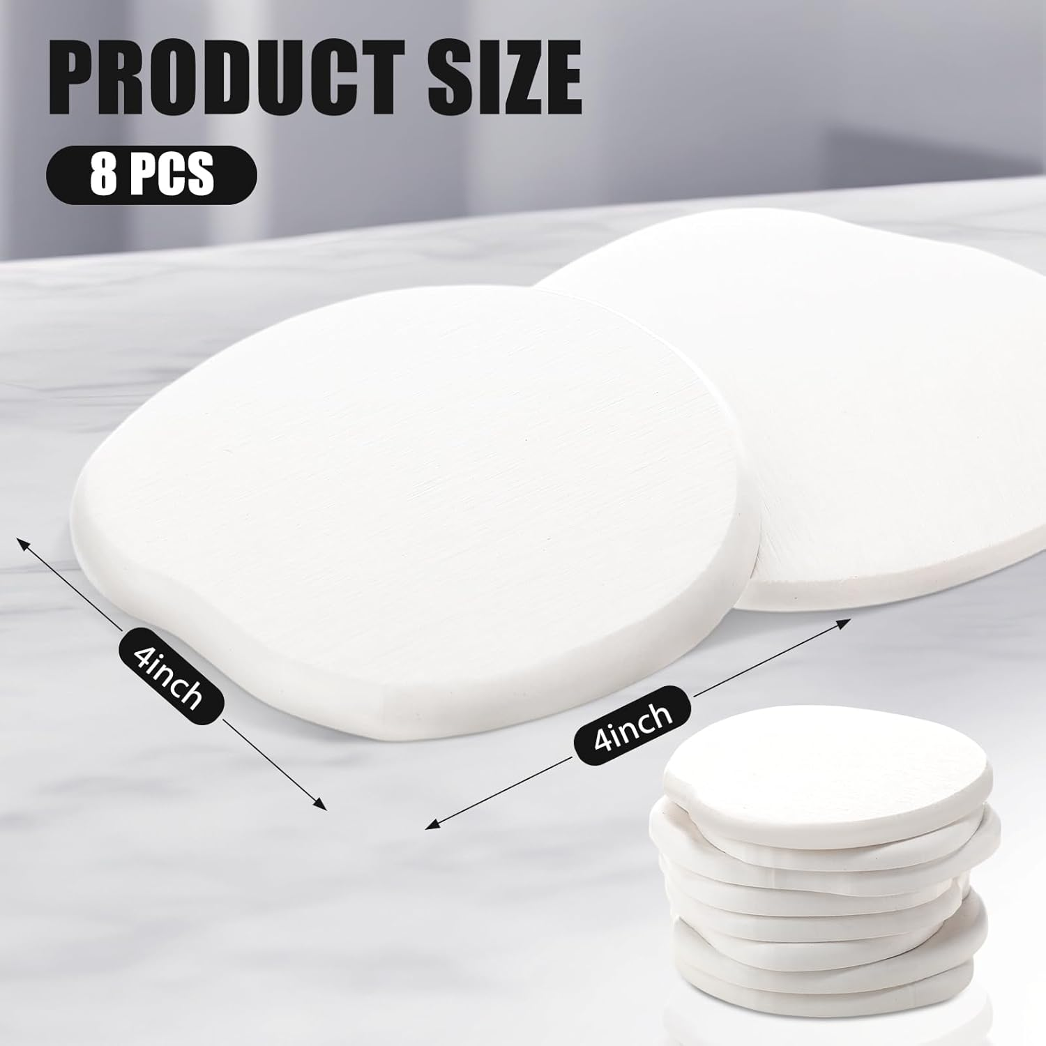 Diatomaceous Earth Coasters Set of 8，Cool Absorbent Quick-Dry Drink Coasters for Desks, Cute Modern Stone Design with Stylish White Aesthetic (8, White) image number 3