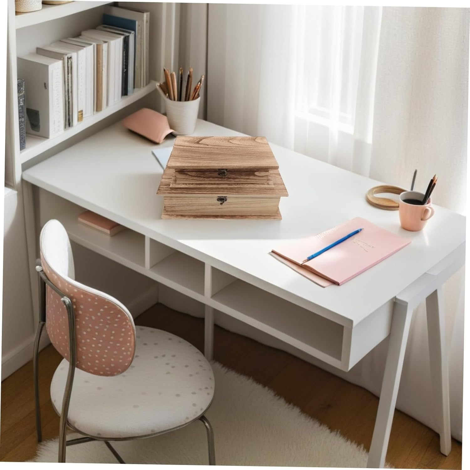 BESTOYARD 2Pcs Elegant Book Shaped Wooden Storage Box Desktop Organizer Flip Lid Jewelry Case for Books Cards and Trinkets image number 6