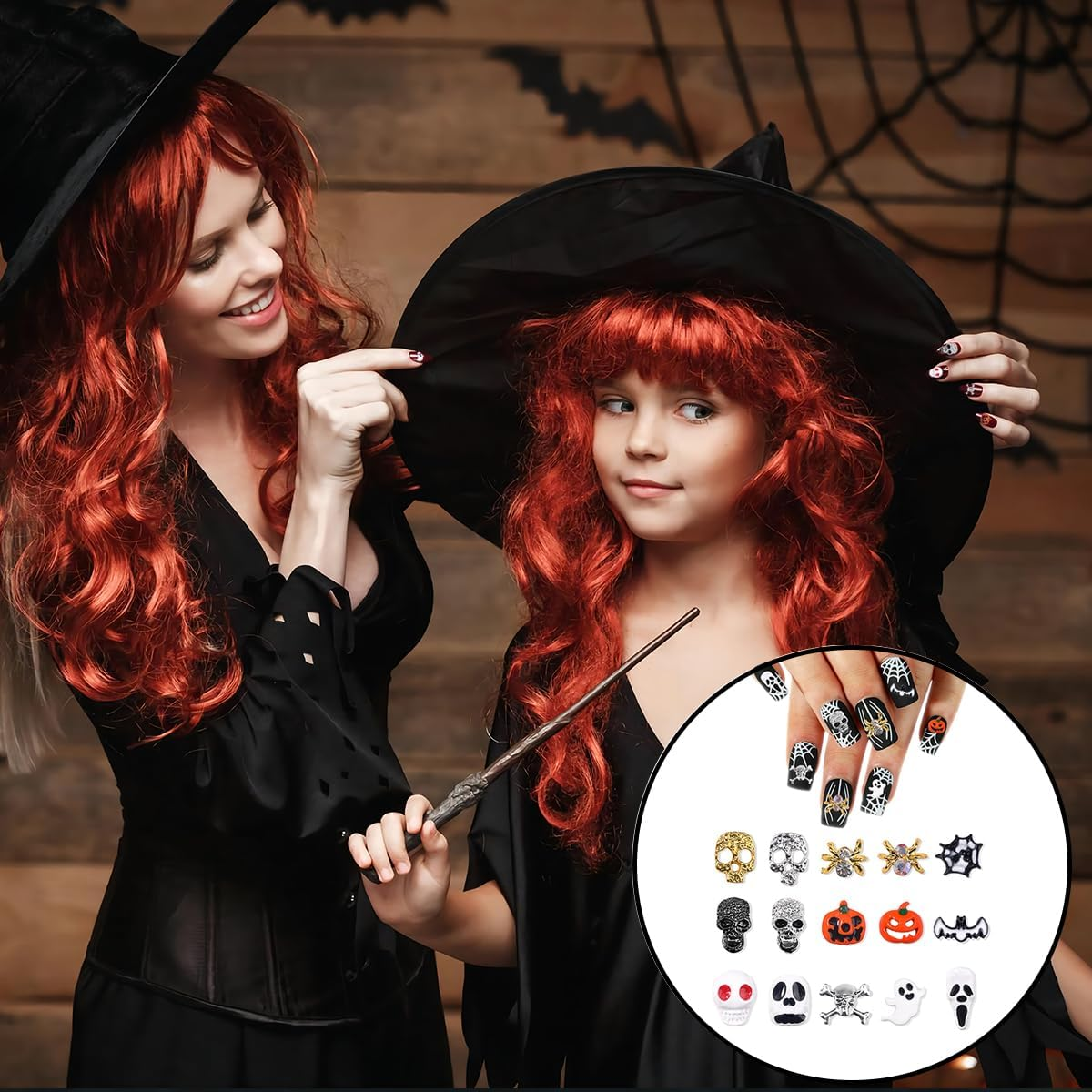 WELANE Halloween Nail Charms, 30 PCS Alloy Skeleton Pumpkin Ghost Spider Nails Decorations for DIY Nail Art, Jewelry Making,Cellphone Decorations (15 Kind) image number 3