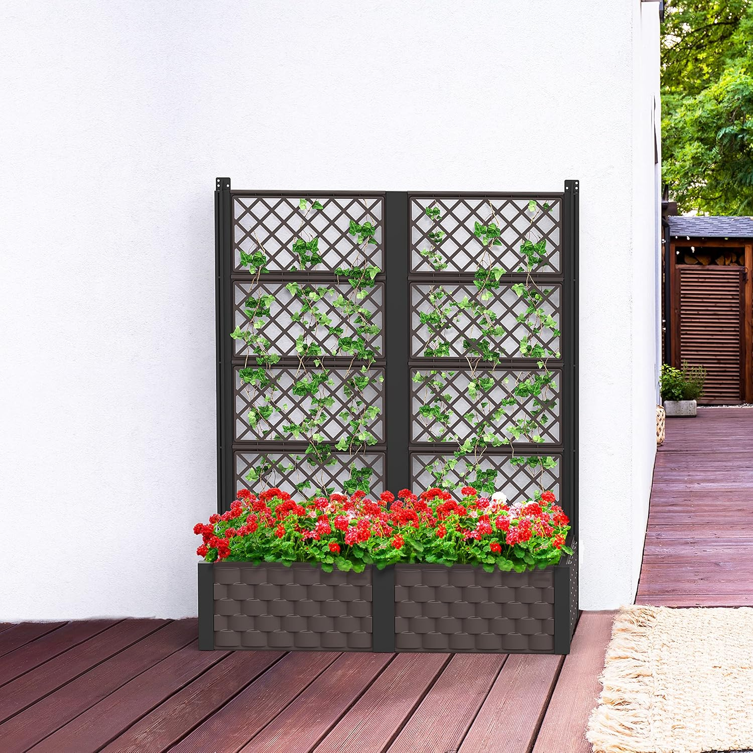 Duramax Rectangular Raised Garden Bed with Trellis, Ideal for Indoor & Outdoor Planting, Weatherproof & Extendable Trellis Planter, Grow Herbs, Flowers and Vegetable Planter, 12L Capacity, Grey image number 3