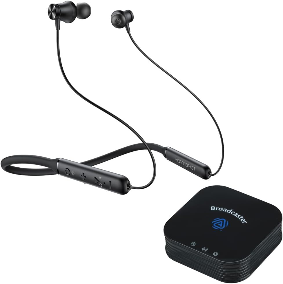 Homespot JY300 Neckband Headphones + BA210 Auracast Transmitter Bundle, Aptx Lossless & LC3, 40-Hour Battery, Optical, RCA & 3.5 Mm Input image number 4