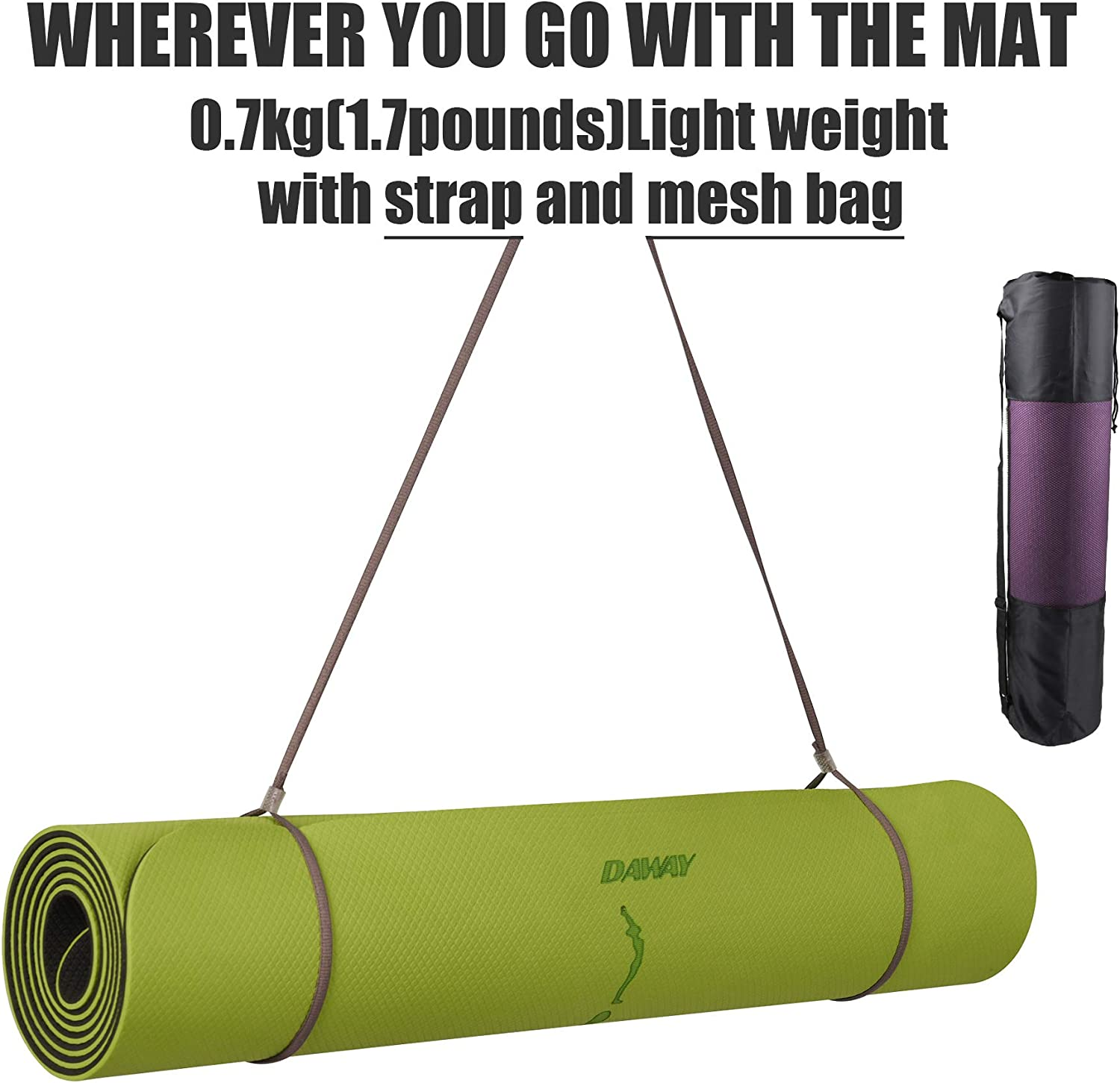 DAWAY Eco Friendly TPE Yoga Mat Y8 Wide Thick Workout Exercise Mat, Non Slip Grip Pilates Mats, Body Alignment System, Tear Resistant, with Carrying Strap, 72"X 26" Thickness 6Mm image number 6