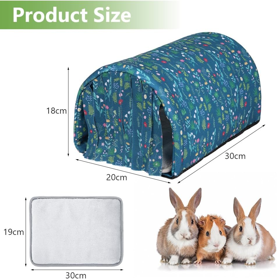 HOTUT Guinea Pig Bed Rabbit Hideout,Guinea Pig Tunnel,Small Animal House Cage Accessories with Curtains,Warm Guinea,With Removable Cushion,Anti-Slip,For Chinchillas,Hamsters,Dwarf Rabbits - Dark Blue image number 2
