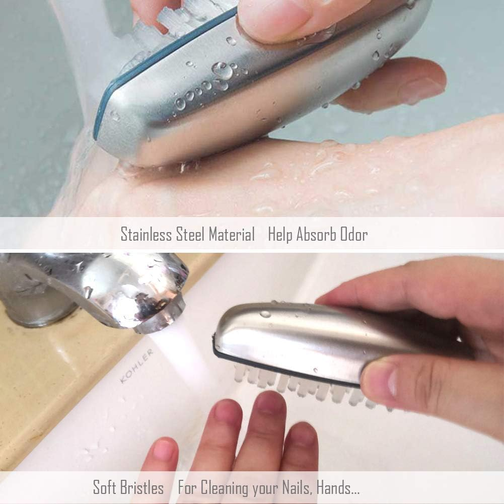 Hand and Nail Brush Cleaner,Stainless Steel Soap, Fingernail Toe Cleaning Scrubbing Brushes & Help Eliminating Smells Absorb Odor (Silver) image number 4