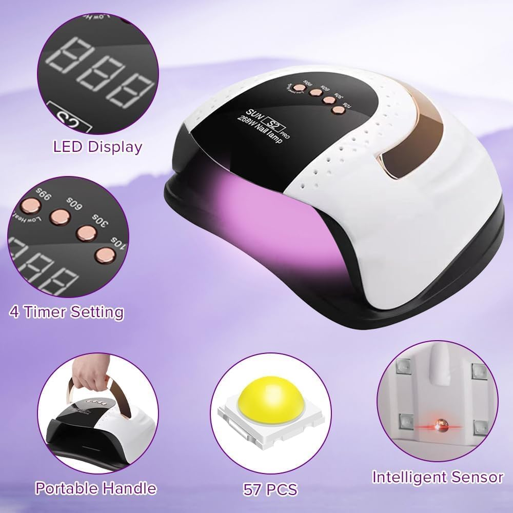 Profesional Nail Lamp 268W, 57Pcs Lamp Beads, Infrared Sensor, 4 Timer Settings, for Nail Salons and Homes image number 6