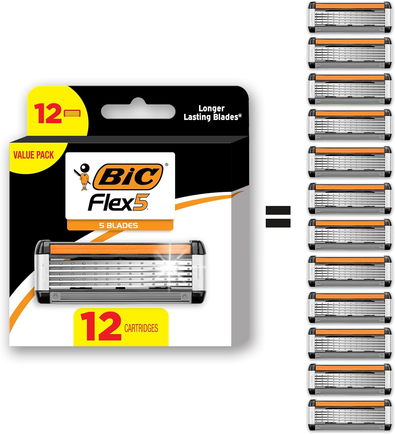 BIC Flex 5 Refillable Refill Razor Cartridges for Men, Long-Blade Razors for a Smooth and Comfortable Shave, 12 Refill Cartridges image number 6