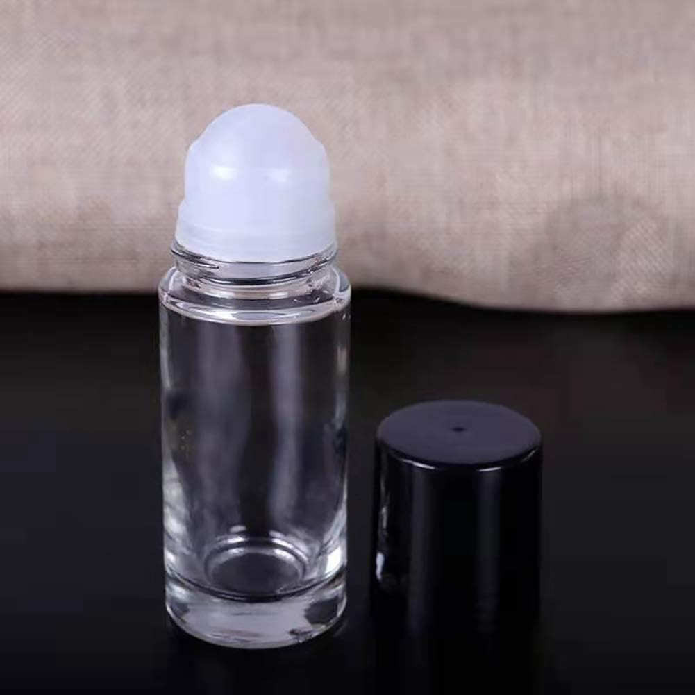 YSSZAM 2 Pcs Black Clear Empty Glass Essential Oil Roller Bottles Vials Containers Refillable Roll-On Bottles with Funnel 30ML Refillable Cosmetic Containers