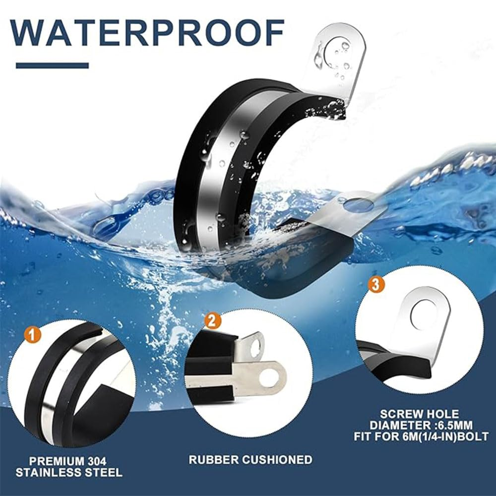 50Pcs 3/8 Inch / 0.95Cm Cable Clamps,304 Stainless Steel Cable Clamps Mounting Cord Fastener Clips for Car Office Home Cable Management(Black) image number 6