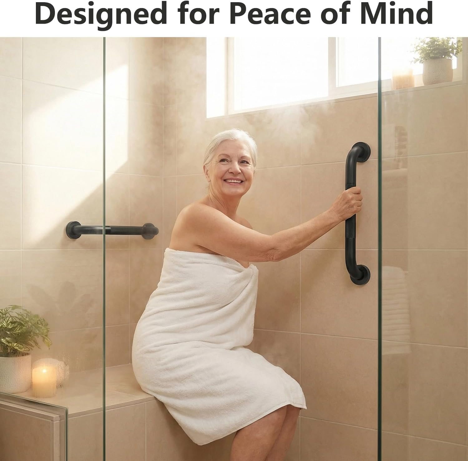 2 Pack Shower Grab Bars for Bathroom 16 Inch Black Stainless Steel Anti-Slip Knurled Grip Home Care Bath Handrail Safety Hand Rail Support for Showers Seniors Elderly Assist Handicap Bath Handle image number 5