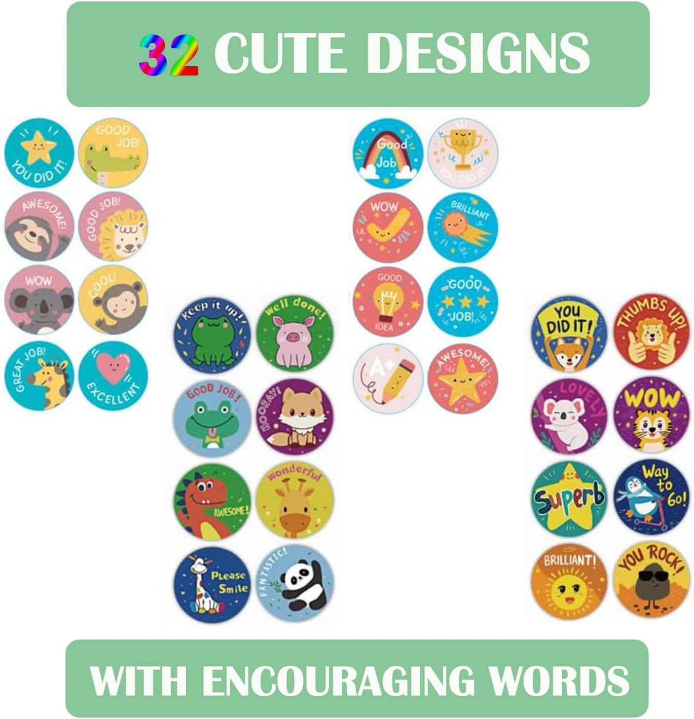 Mtxorvix 2000PCS Kid Stickers，Motivational Reward Stickers for Kids,Animal Cartoon Motivational Stickers, 4 Roll Motivational Stickers in 24 Designs for Children Students Teachers Classroom image number 5