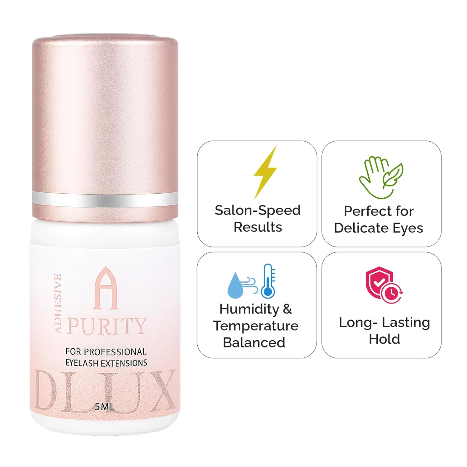DLUX Professional Eyelash Extension Glue for Professionals - 8 Weeks Retention, 0.5 Sec Drying Time, Latex Free Semi Permanent Individual & Volume Lash Extension Glue image number 5