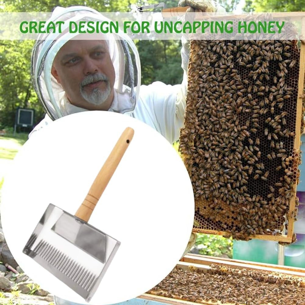 Honey Uncapping Fork Iron Stainless Steel Honeycomb Honey Scraper,Wooden Handle Beekeeping Beekeeper Equipment Tool image number 4