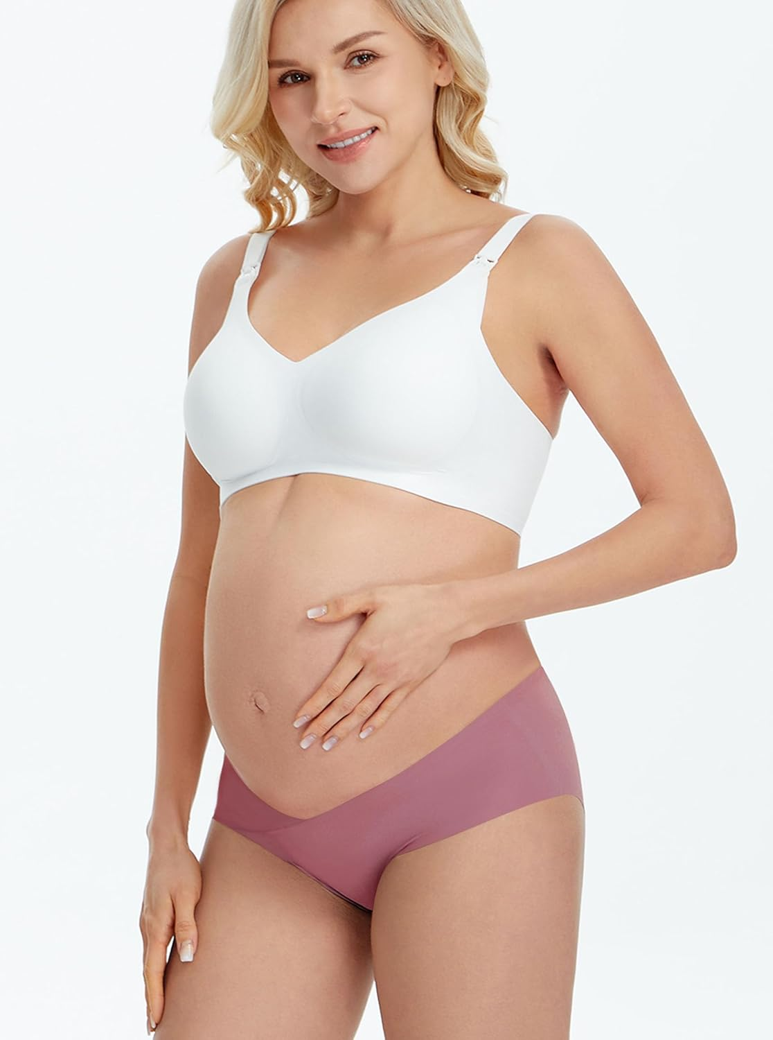 Angelhood Seamless Maternity Underwear for Women, Pregnancy Postpartum Panties No Show Bikini under Bump Pack of 5, 3 image number 4