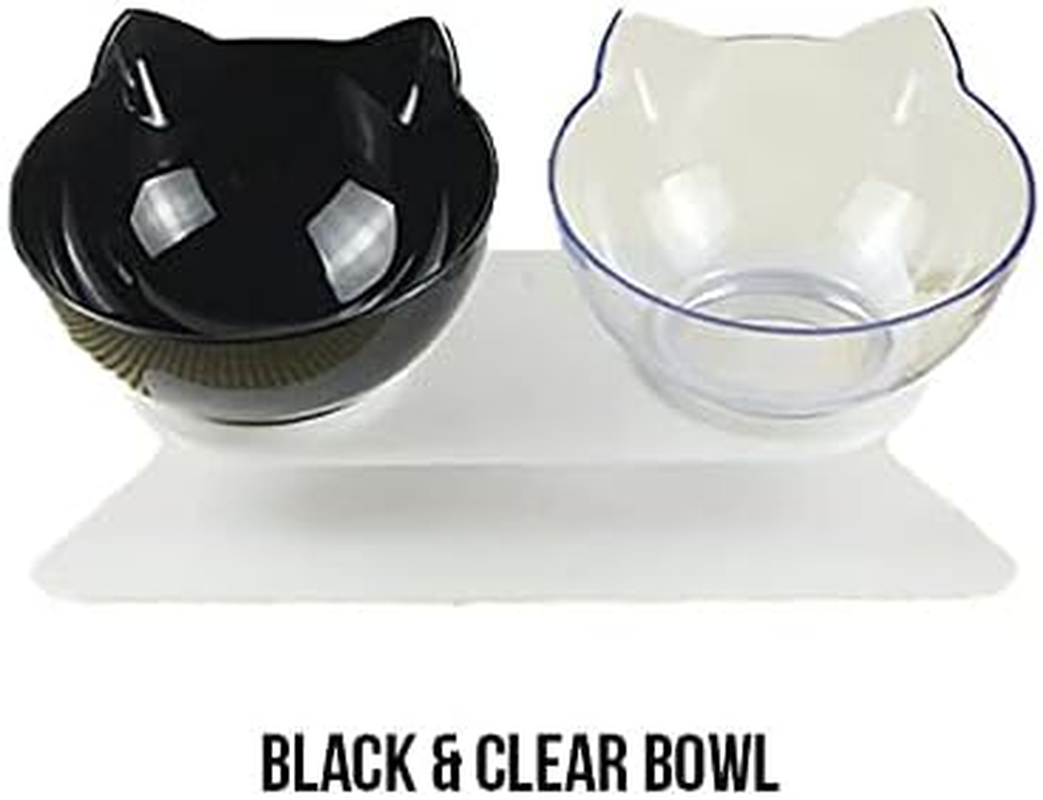 Double Elevated Cat Dog Pet Bowl Feeder Food Water Raised Lifted Stand Bowls (Black+Clear) image number 1