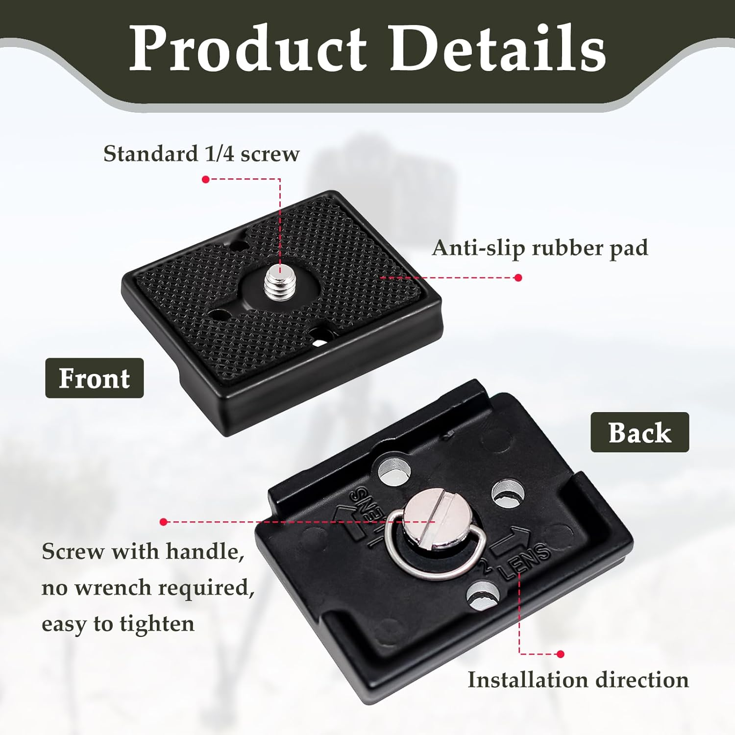 Pack of 2 Camera Quick Release Plates, Quick Release Plate Compatible with Manfrotto 200PL-14, Quick Release System Tripod Removable Plate Made of Aluminium Alloy with 1/4 Inch Screw for Mirrorless