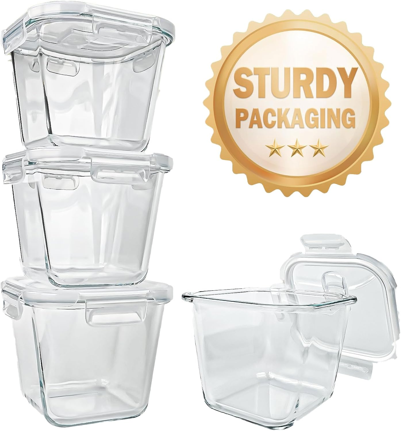 Square Glass Soup Containers with Lids, 4 Cup Glass Storage Containers for Lunch, Glass Freezer Safe Food Storage Jars for Salad, Fruit and Ice Cream, Bowl Reusable Microwavable 32 Oz image number 2