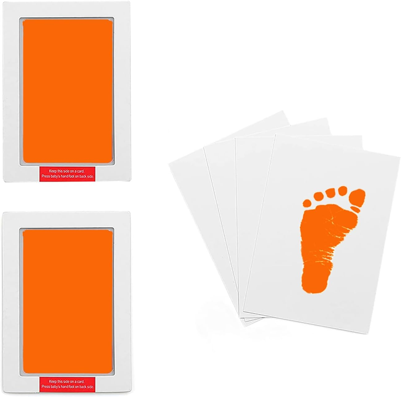 Lelonho 2 Pack Large Inkless Hand and Footprint Kit Clean Touch Ink Pad for Baby Pet Paw Print Kit (2 Orange Ink Pads,4 Imprint Cards) image number 1