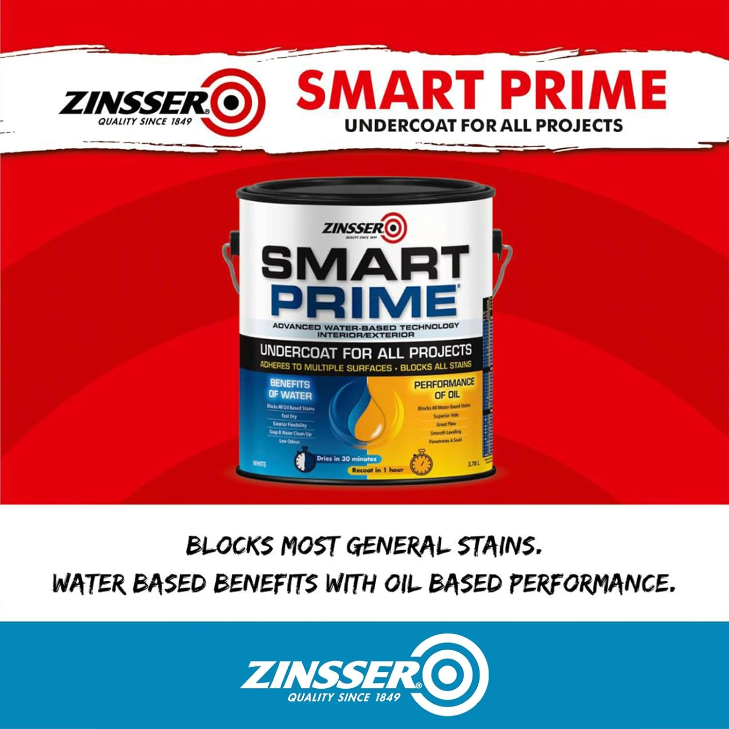 Zinsser Smart Prime Interior & Exterior Primer | Low VOC, Water-Based, Oil-Like Performance | Stain Blocking, Mould Resistant | Ideal for Walls, Trim, Ceilings, and More, White, 1 Litre image number 6