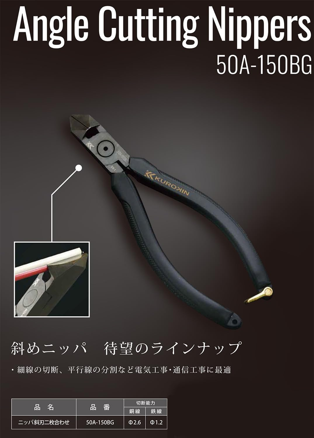 Fujiya 50A-150BG Nippa Diagonal Blade 2-Piece Together, Black Gold
