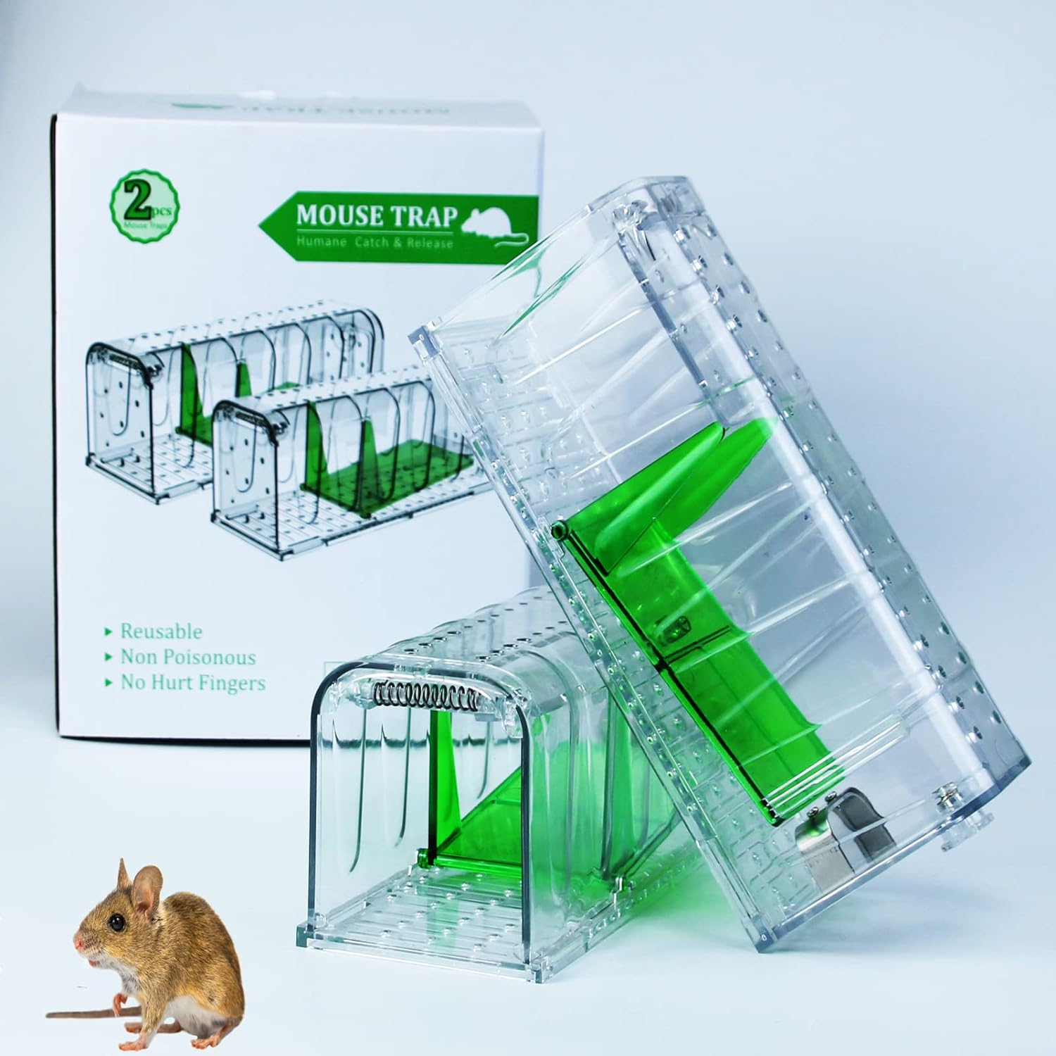 Drasry Mousetrap Indoor Mousetrap Humane Mousetrap Safe for Kids and Pets Catch and Release Reusable Indoor and Outdoor Easy to Set up and Clean Small Rodents 2 Packs (Small) image number 1