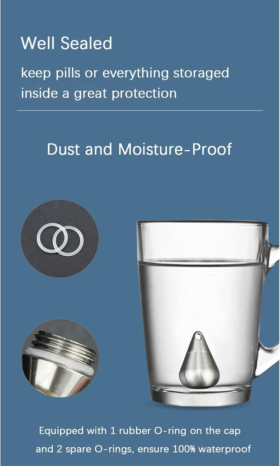 Small Drop-Shaped Pill Box Organiser, Waterproof Keychain Pill Holder, Stainless Steel Pill Container for Travel Pocket Purse, Unique Pendant for Necklace, Portable EDC Pill Case with Keyring for Outdoor/Daily/Emergency (Teardrop) - Teardrop image number 3