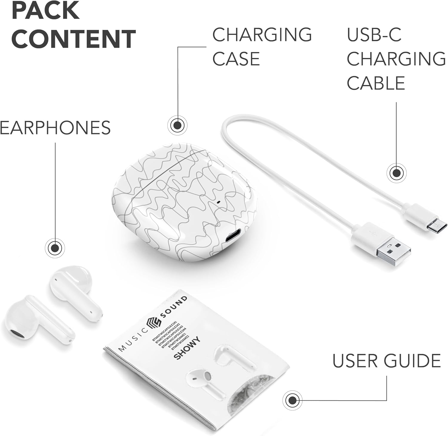 Music Sound - Bluetooth TWS Headphones Showy - Capsule Design - Wireless - Charging Case - Microphone - Playtime up to 25 Hours of Listening - Many Colours and Designs Available image number 4