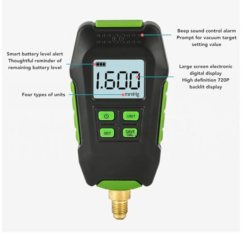 Digital Micron Vacuum 0‑10000Pa, Digital Pressure Tester Meter HVAC IP54 - Backlit Display, 7/16Inch 20UNF Interface for Atmospheric Environment image number 5