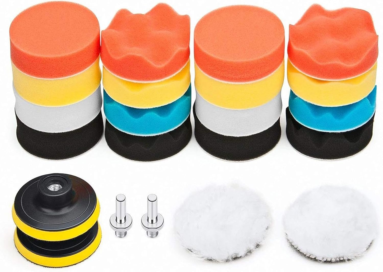 3 Inch 22 PCS Car Foam Drill Polishing Pad Kit, Car Sponge Buffing Pads, Woolen Buffer Pads, Suction Cup with Drill Adapter for Polishing Waxing Sealing Glaze(Color:Colorful) image number 2