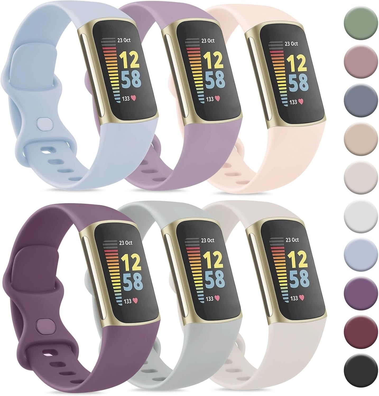 Tobfit Pack of 6 Wristbands for Fitbit Charge 6 Wristband/Fitbit Charge 5 Wristband Women Men, Silicone Sport Replacement Wristbands for Fitbit Charge 6 / Fitbit Charge 5