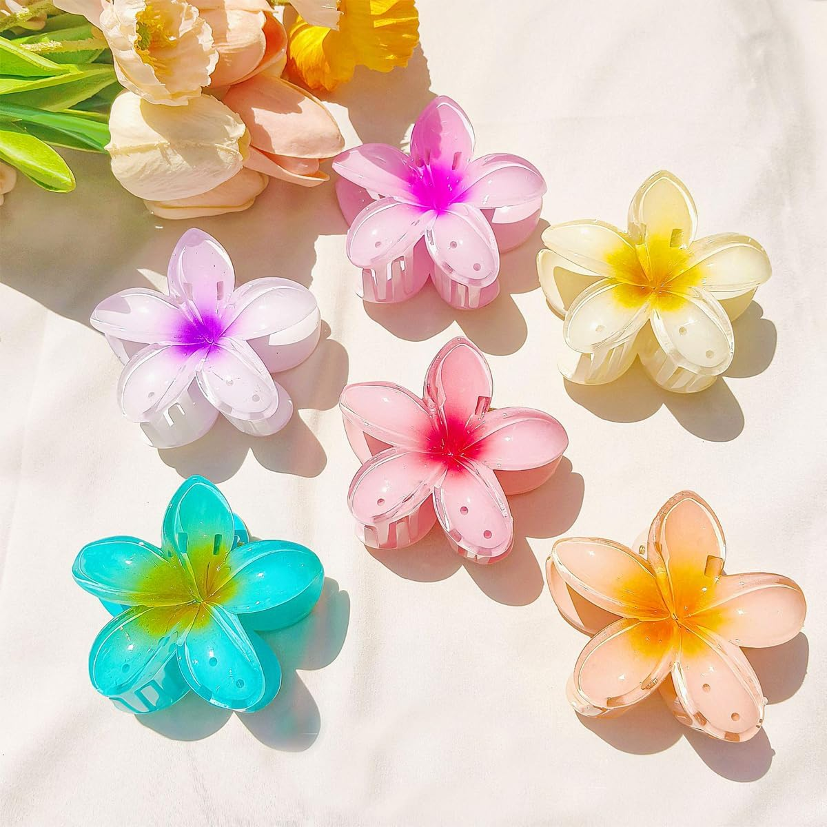 Onlvmyur Set of 8 Flower Hair Clips Plastic 8 Cm Flower Clips Hair and 2 Simulated Flower Hair Clips Set for Girls Women image number 2