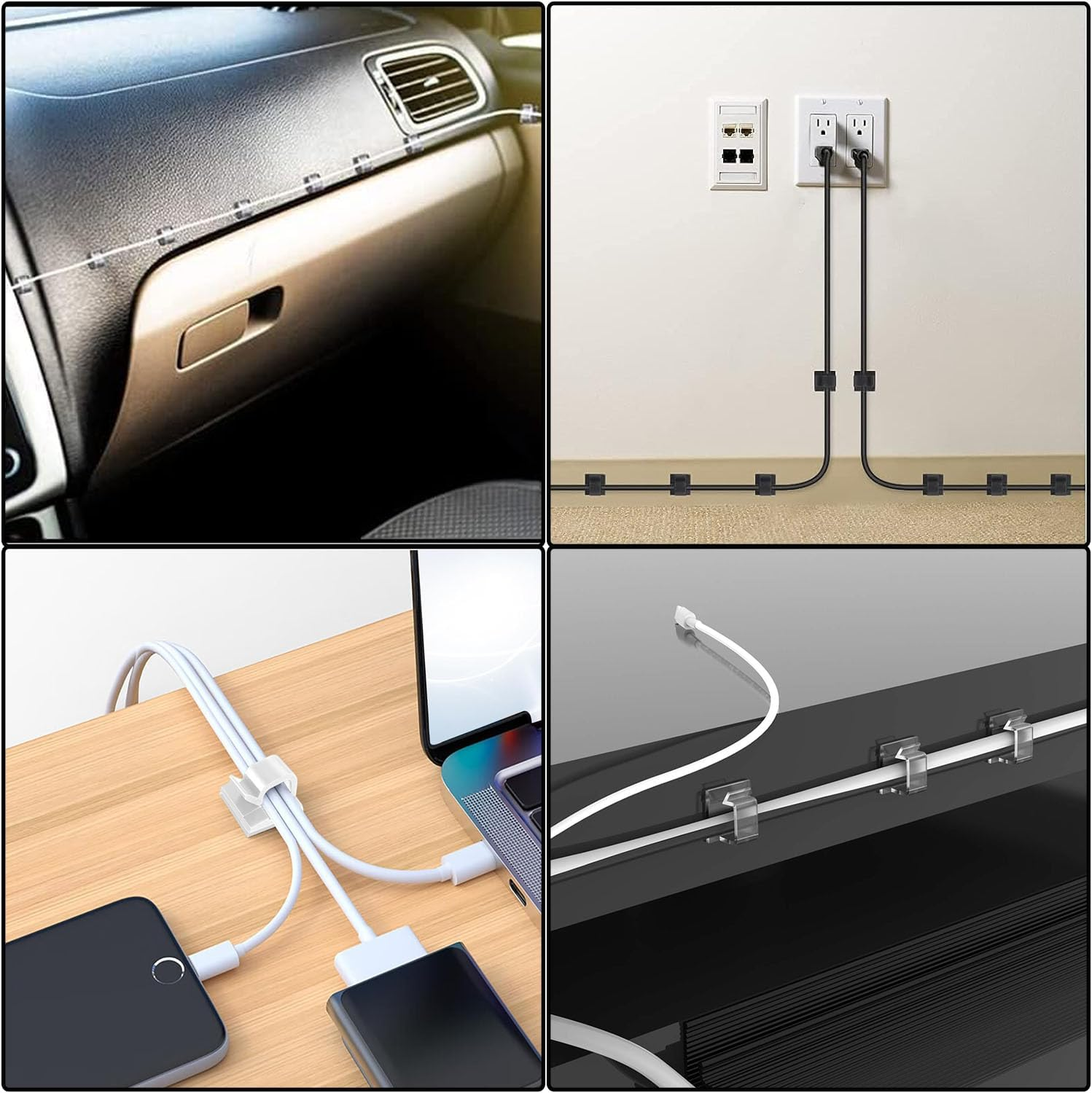 Mtxorvix 100PCS Adhesive Cable Clips with Strong Tapes - Cord Organizer Holder for Wire Management in Car, Office, and Home (Black) image number 5