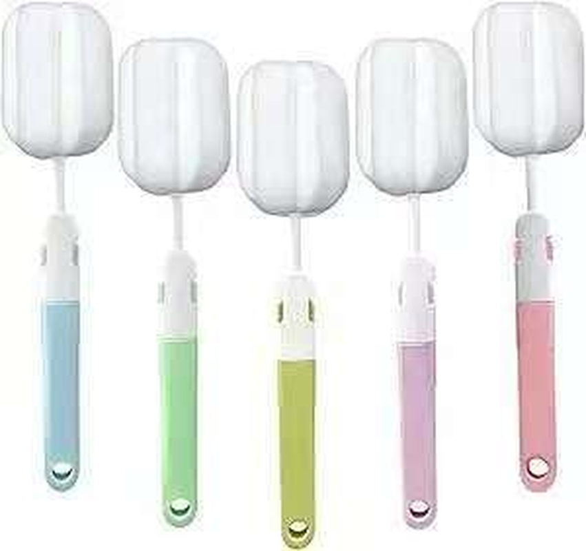 4 Pcs Sponge Bottle Brush Cup Brushes Long Handle Portable Sponge Cleaning Brush Scrubber Detachable for Baby Bottle Dishwashing Kitchen Clean Glasses Mugs (Brush Handle Random Color) (White)