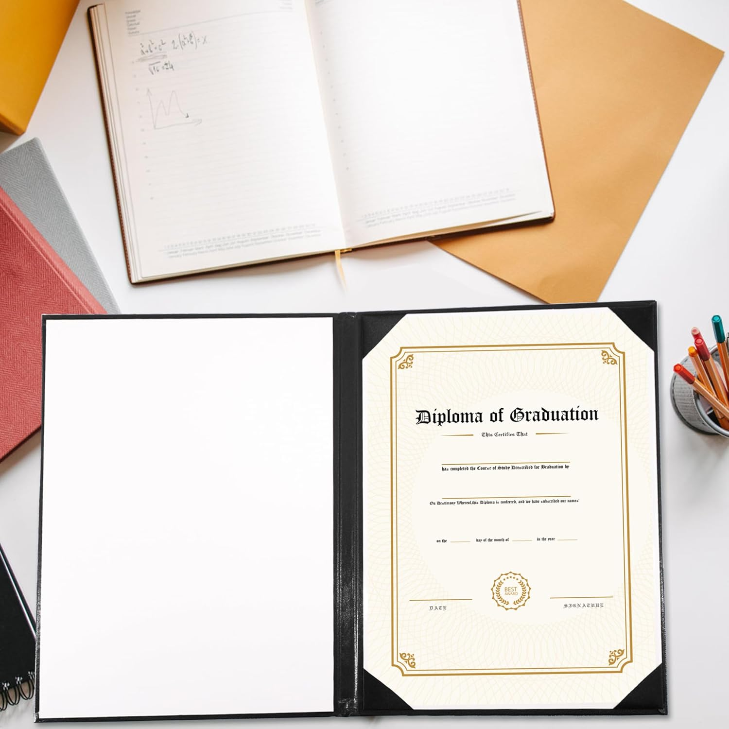 Graduationmall Diploma Cover Certificate Holder Graduation Covers for A4 Paper Classic Smooth Black 5Pcs image number 3