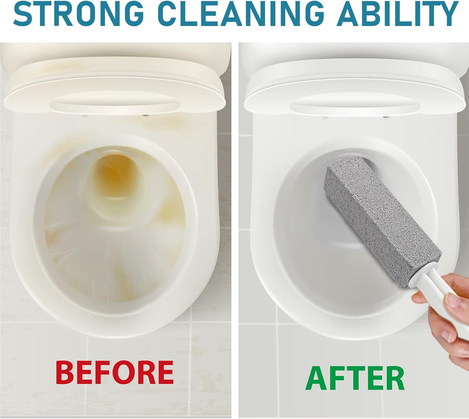 4 Pack Pumice Cleaning Stone with Handle, Toilet Bowl Cleaner Toilet Brush with Non-Slip Long Plastic Handle for Kitchen/Bath/Pool/Household Cleaning