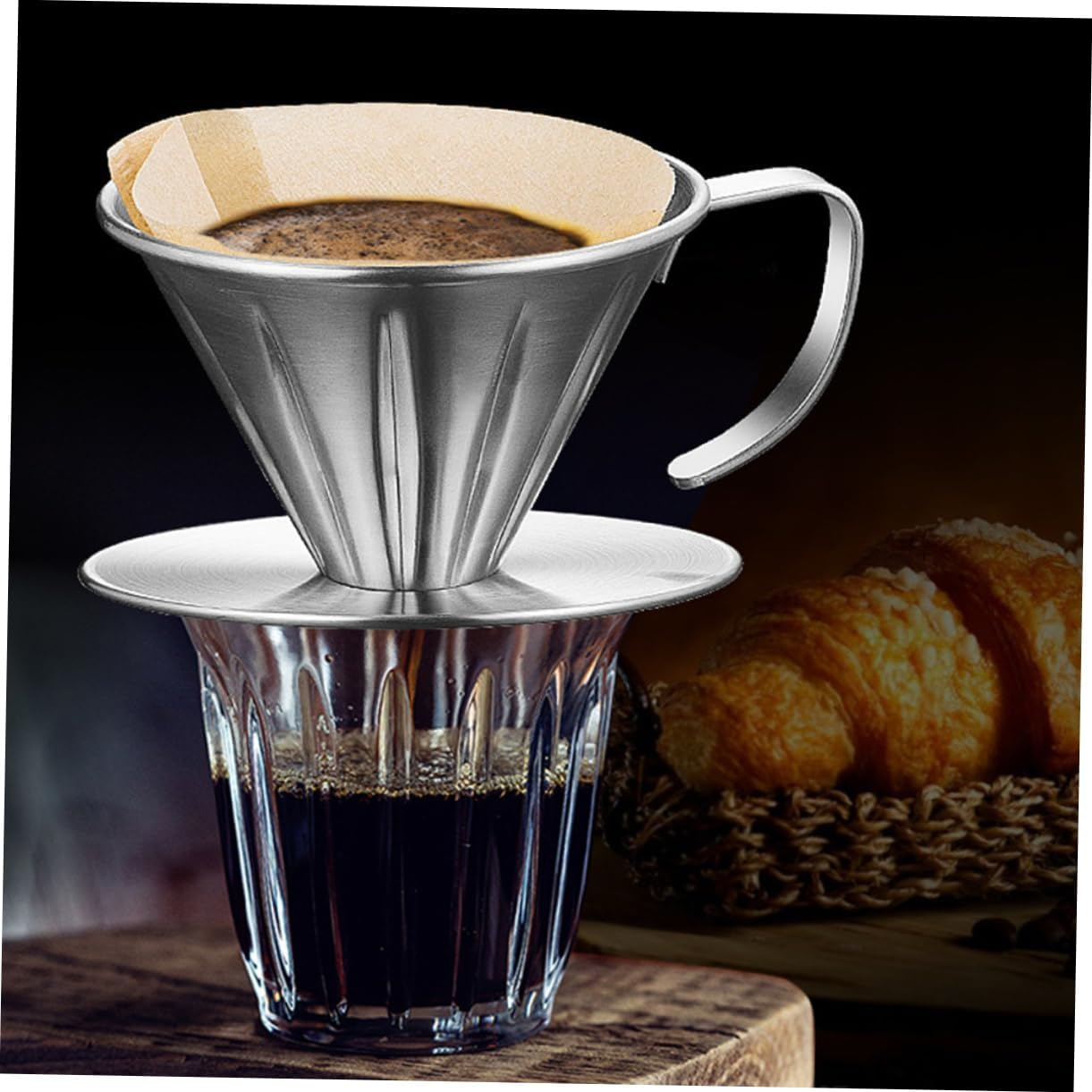 LIFKOME Stainless Steel Coffee Filter Drip Funnel with Handle and Base Reusable Coffee Strainer for Home Brewing and Tea Making image number 6