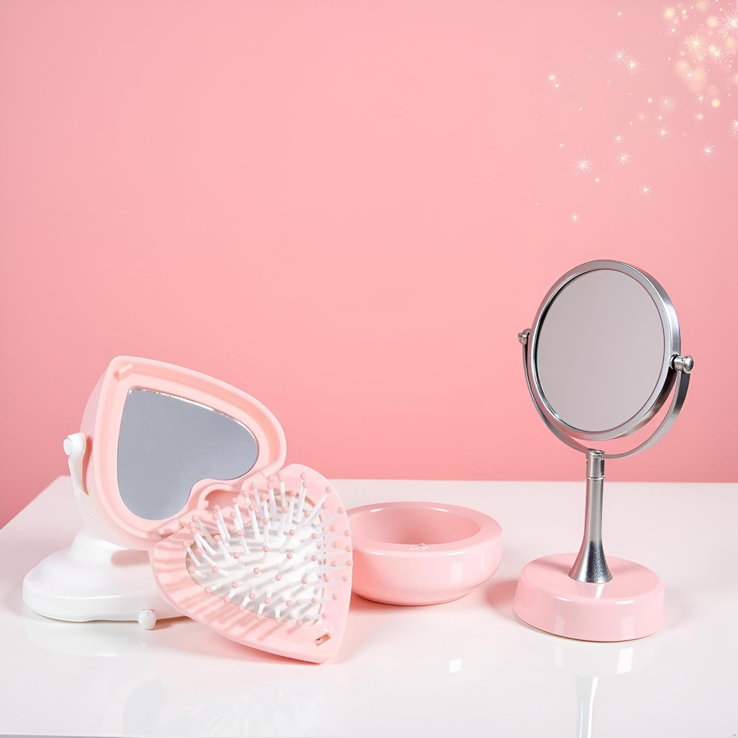 Heart Shape Mini Hair Brush for Purse Travel Folding Pocket Mirror Foldable Comb Women Girl (Pink) - Blue image number 6
