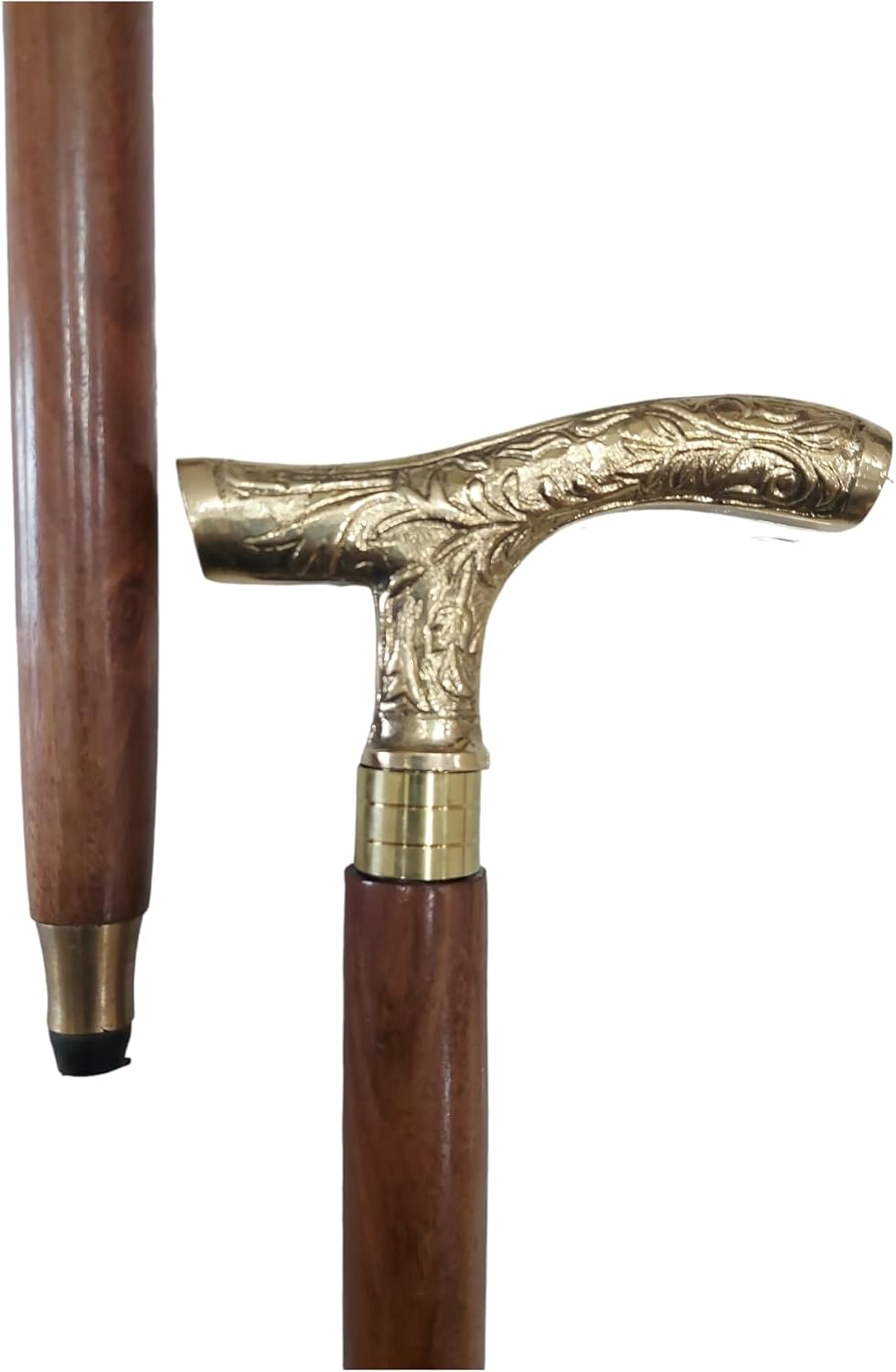 Dolchi Antique Derby Cane - 37" Brown Ebony Wooden Walking Stick - Unisex with Golden T-Shaped Handle - Ideal for Christmas