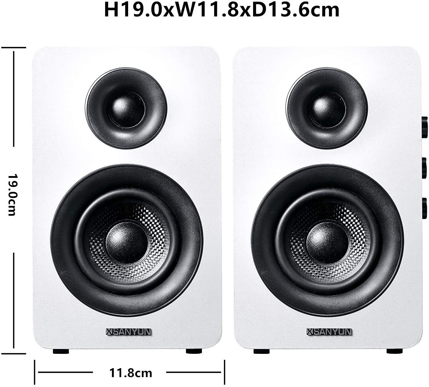 Sanyun SW208 3" Active Bluetooth 5.0 Bookshelf Speakers &ndash; 60W Carbon Fiber Speaker Unit - Built-In 24Bit DAC - Dynamic 3D Surround Sound &ndash; 2.0 Computer PC Monitor Gaming Speakers (Pair, White) image number 2