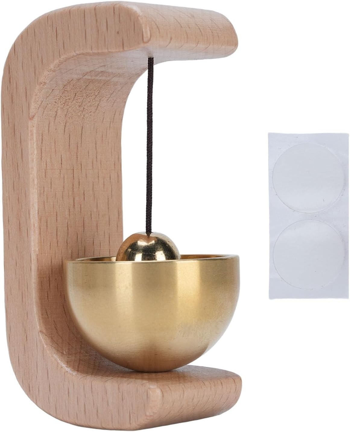 Jectse Shopkeepers Bell for Door Opening, 7.5X3.7X3.2Cm/2.95X1.45X1.25Inch Wood Brass Retro Magnetic Doorbell Cute Door Chime for Business When Entering, C-Shaped Decor Bells with Double Sided Tape image number 1