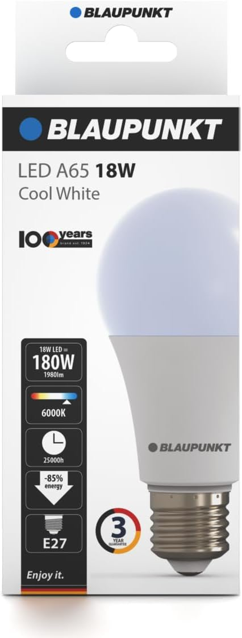 Blaupunkt LED Bulb Classic A65 LED Lamp, E27 Base Screw, 18W, Replaces 180W Incandescent, Cool White 6000K, Cold Light, Non-Dimmable, 1980 Lumen, Light Bulb, Room Lighting, 1 Piece (Pack of 1) image number 5