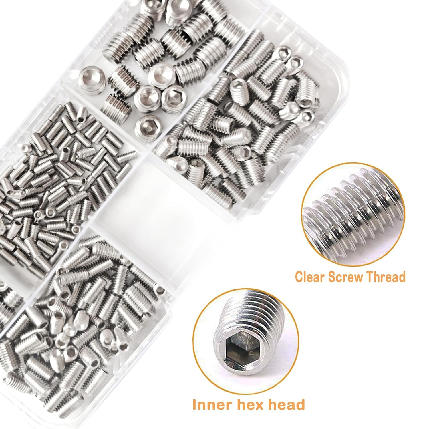 Ymaiss 380Pcs 304 Stainless Steel Hex Allen Head Socket Set Screws Grub Screw Bolts Assortment Kit Internal Hex Drive Cup-Point Set Screws 5 Sizes M3 M4 M5 M6 M8 image number 5