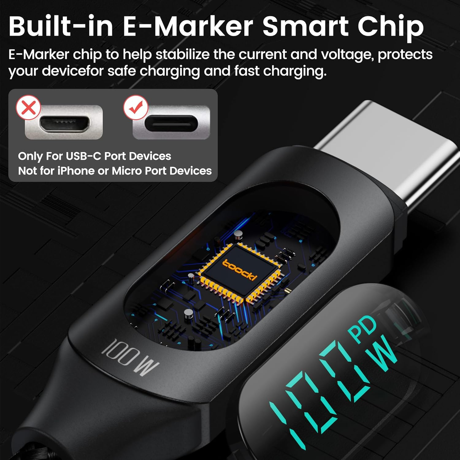 100W USB C to USB C Cable, 1M 2 Pack 5A Fast Charging PD QC5.0 with LED Display,Compatible with Iphone 17 Pro Max/16/16 Pro Max Macbook Ipad Air Galaxy S24 S23, Black image number 3