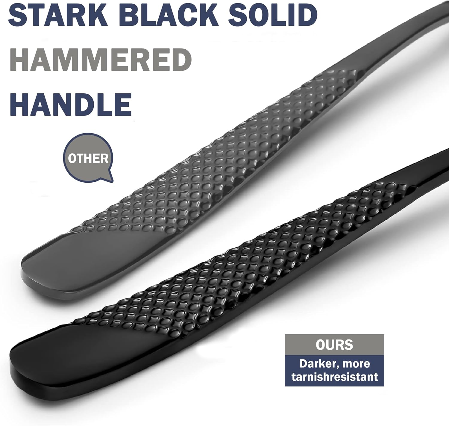 SHEUMNT 20 Piece Hammered Black Silverware Set, 18/10 Stainless Steel Flatware Set, Modern Golden Kitchen Utensil Set Service for 4, Tableware Set, Cutlery Set Including Fork Spoon and Knife - Black image number 6