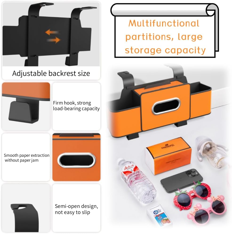 Raksonic Car Back Seat Organizer with 2 Cup Holders Multifunctional Car Seat Storage Box Tissue Box Mobile Phone Holder Hanging Storage Box with Hook Car Leather Storage Box 2-Pack（Black） image number 5