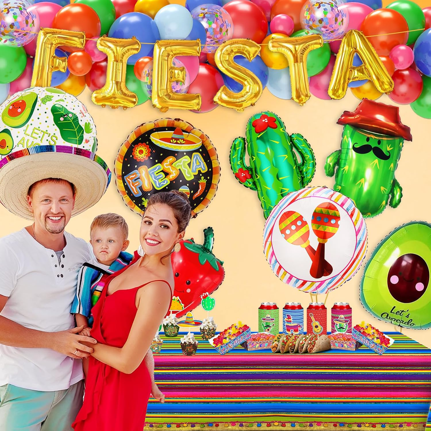 Fiesta Party Decorations Set - Pack of 15, Taco Llama Cactus Avocado Chili Sombrero Balloons for Mexican Theme Baby Shower, Big Taco Party Decor image number 2